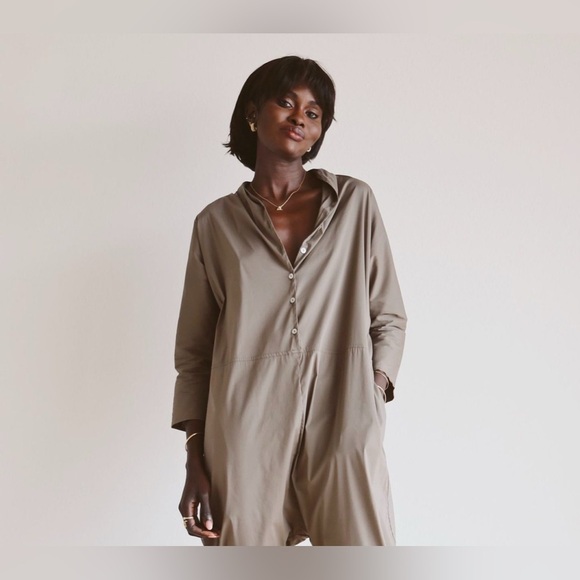 NEW TKEES Poplin Jumpsuit Oversized Cotton Button Up Khaki Green Size 5 (XL) NW - Picture 3 of 9